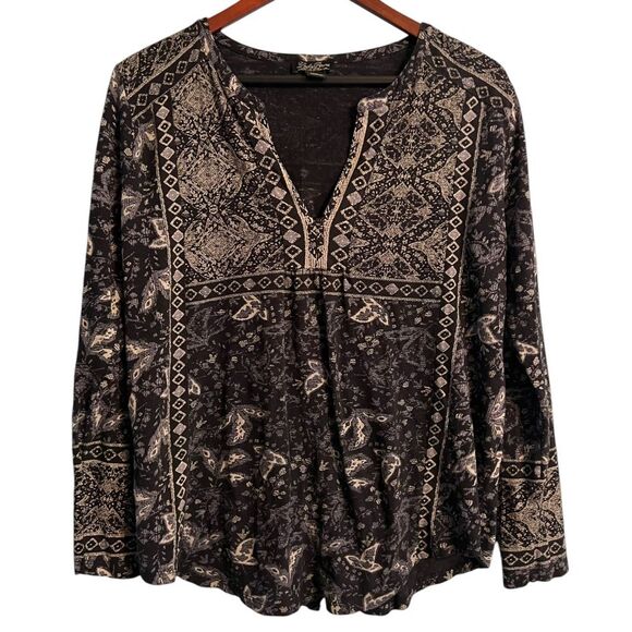 Lucky Brand Printed Top Ladies Size Medium Color: Black Multi // Soft! - Picture 7 of 15